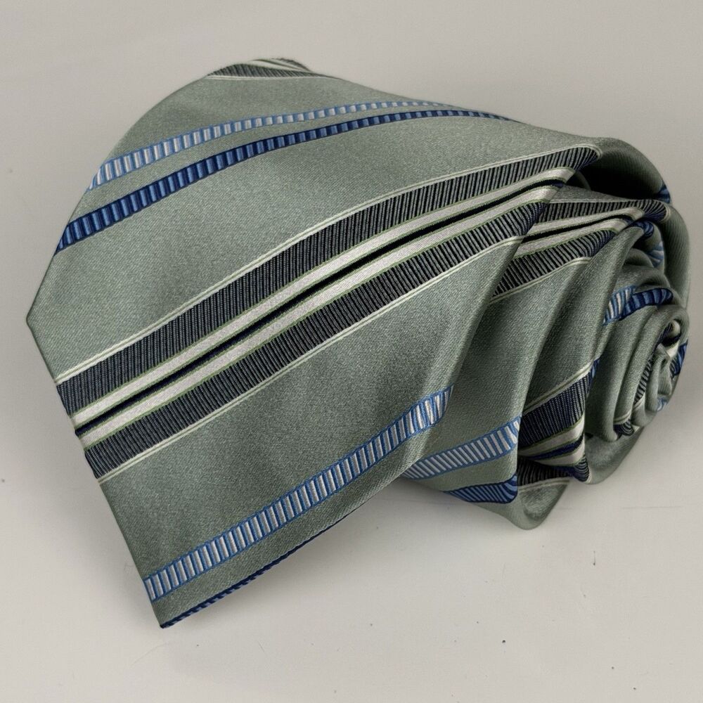 Ermenegildo Zegna Tie Green Striped Repp Necktie Luxury Italy